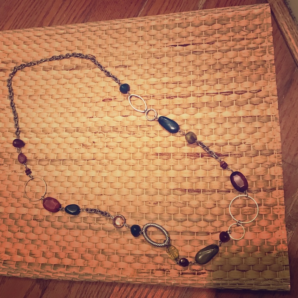 New:  Long silver toned beaded necklace
